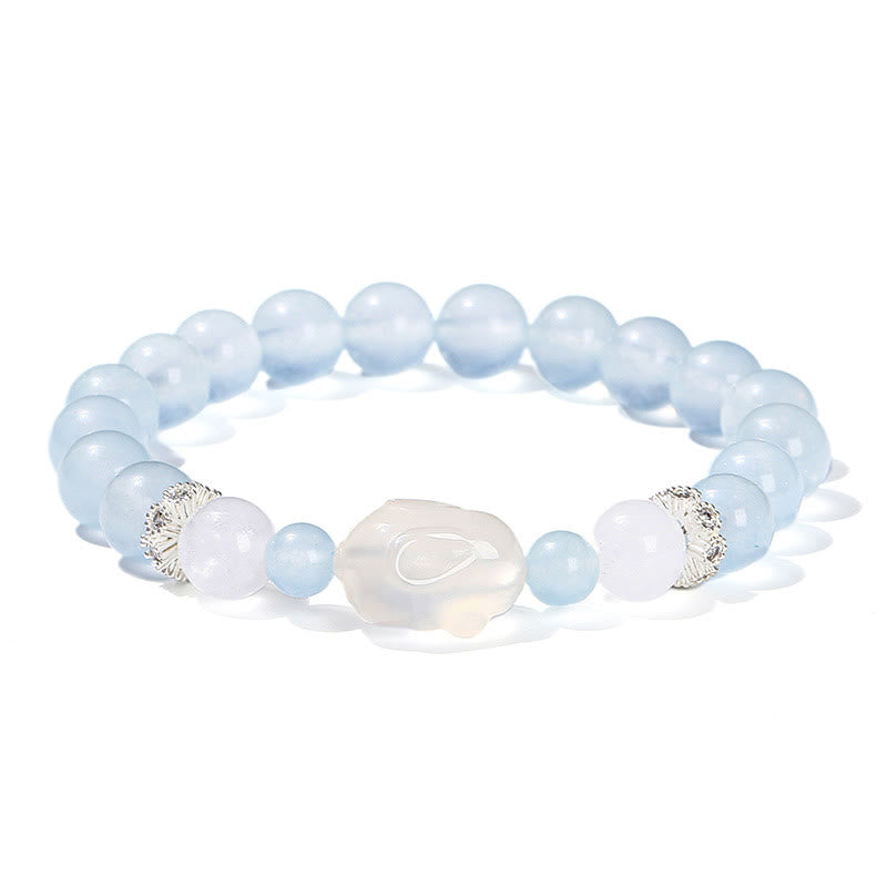 Buddha Stones Blue Chalcedony White Agate Rabbit Emotional Balance Bracelet - image 12