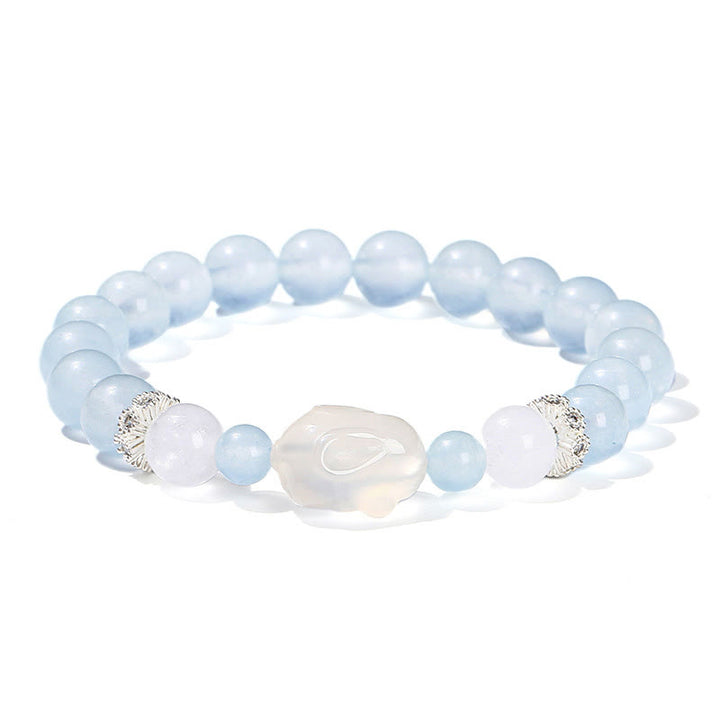 Buddha Stones Blue Chalcedony White Agate Rabbit Emotional Balance Bracelet - image 12