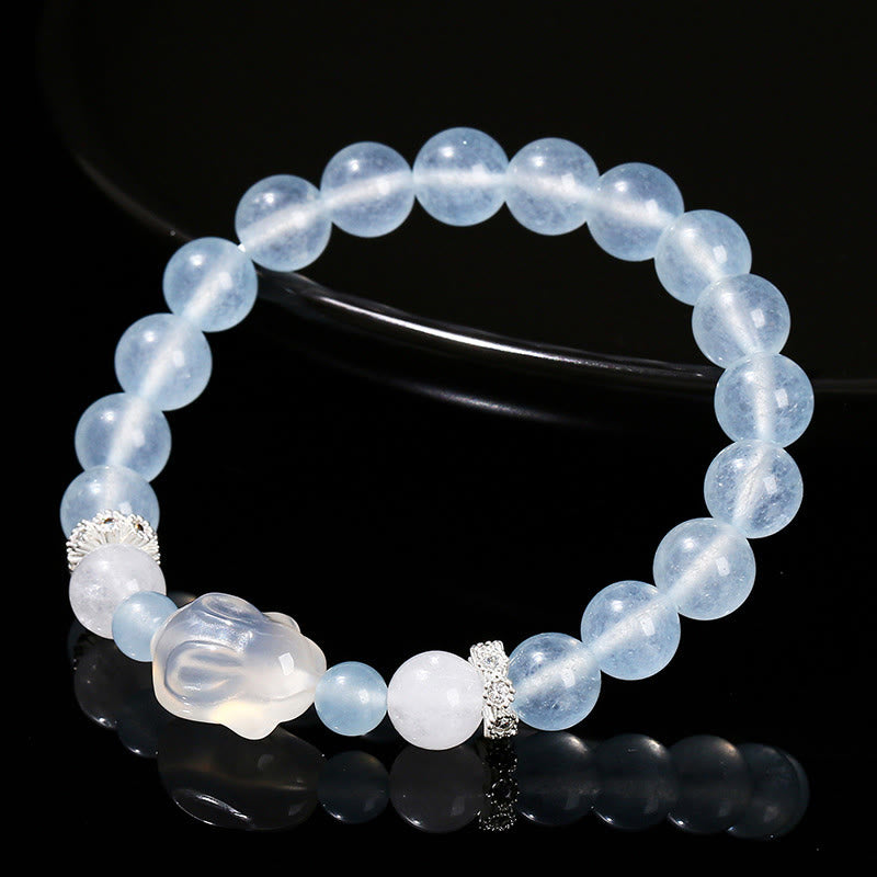 Buddha Stones Blue Chalcedony White Agate Rabbit Emotional Balance Bracelet - image 2