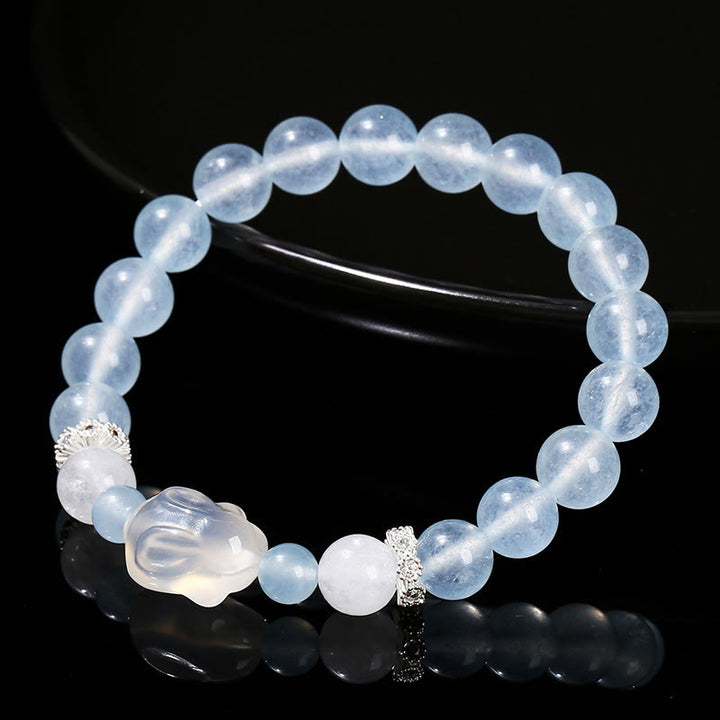 Buddha Stones Blue Chalcedony White Agate Rabbit Emotional Balance Bracelet - image 2