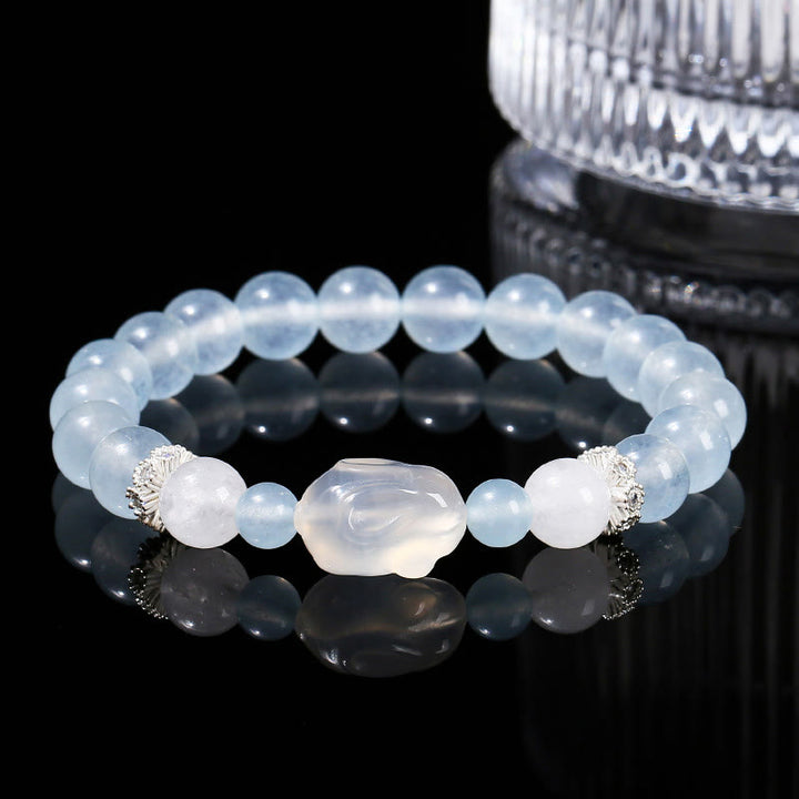 Buddha Stones Blue Chalcedony White Agate Rabbit Emotional Balance Bracelet - Blue Chalcedony(Wrist Circumference 14-16cm) - image 0