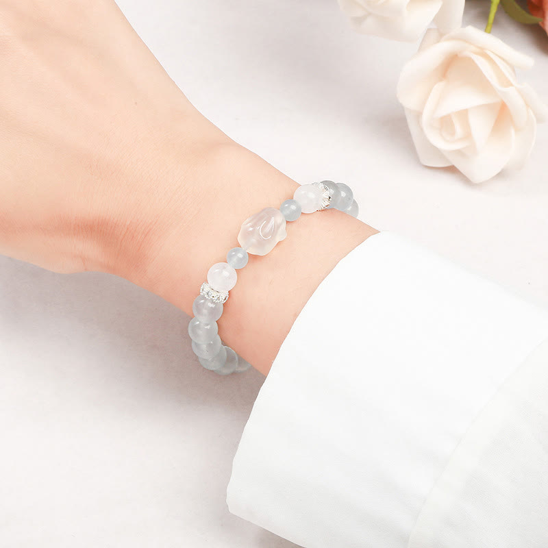 Buddha Stones Blue Chalcedony White Agate Rabbit Emotional Balance Bracelet - image 4