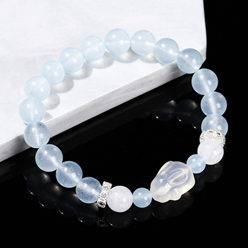 Buddha Stones Blue Chalcedony White Agate Rabbit Emotional Balance Bracelet - image 6