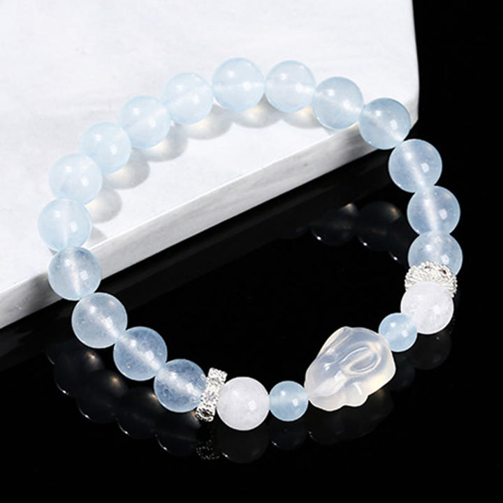 Buddha Stones Blue Chalcedony White Agate Rabbit Emotional Balance Bracelet - image 6