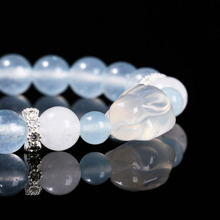 Buddha Stones Blue Chalcedony White Agate Rabbit Emotional Balance Bracelet - image 9