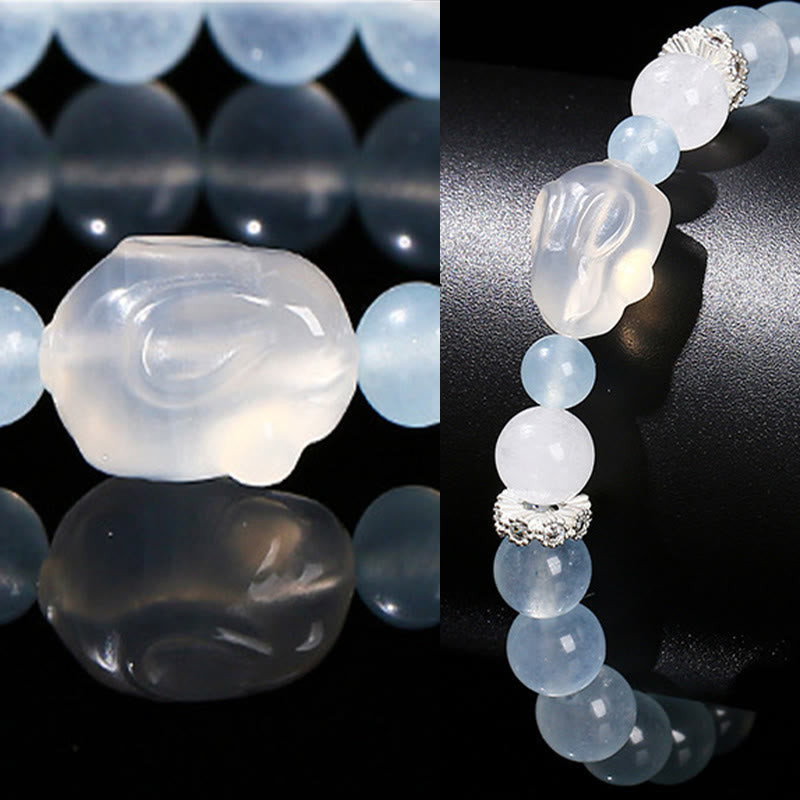 Buddha Stones Blue Chalcedony White Agate Rabbit Emotional Balance Bracelet - image 8
