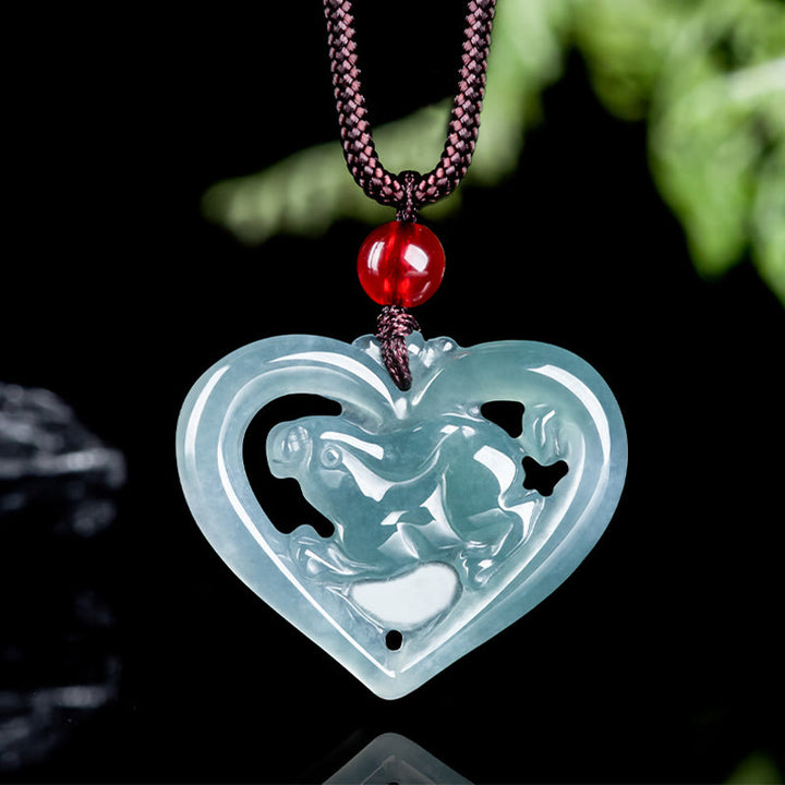 Buddha Stones Natural Jade Love Heart Rabbit Luck Necklace Pendant - image 6