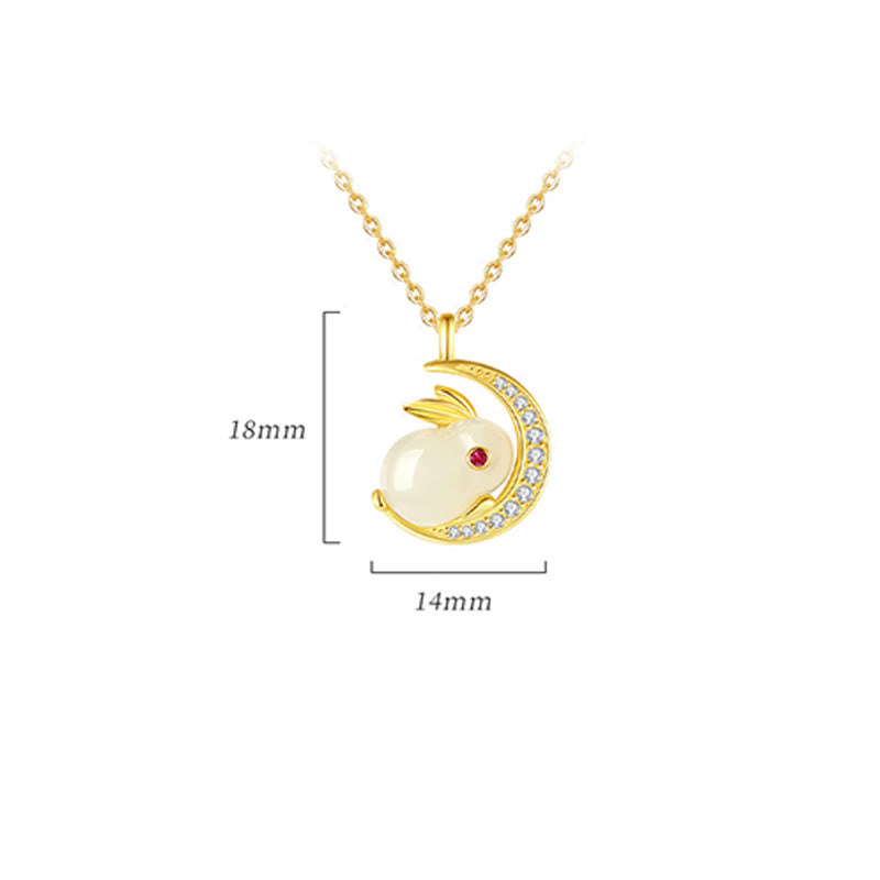 Buddha Stones 925 Sterling Silver Hetian White Jade Rabbit Crescent Moon Luck Necklace Pendant - image 13