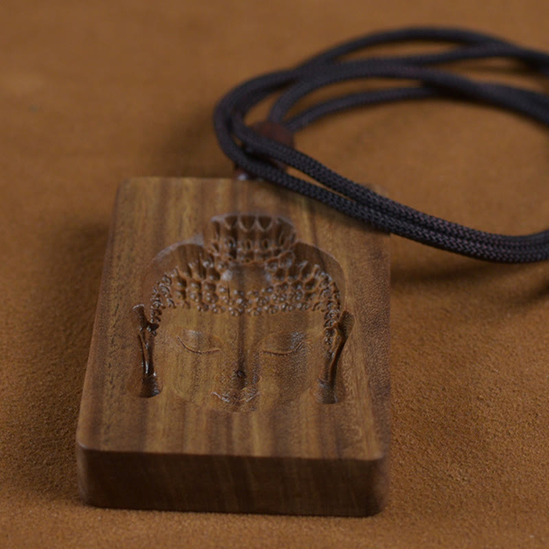 Buddha Stones Green Sandalwood Buddha Symbol Positive Necklace Pendant - image 8