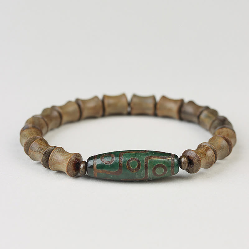 Buddha Stones Tibetan Nine-Eye Dzi Bead Green Sandalwood Peace Bracelet - image 11