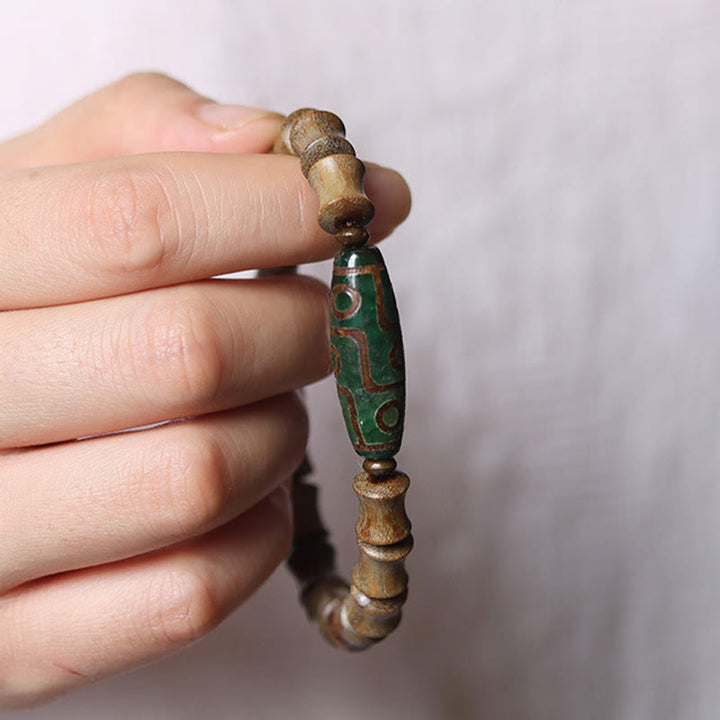 Buddha Stones Tibetan Nine-Eye Dzi Bead Green Sandalwood Peace Bracelet - image 9