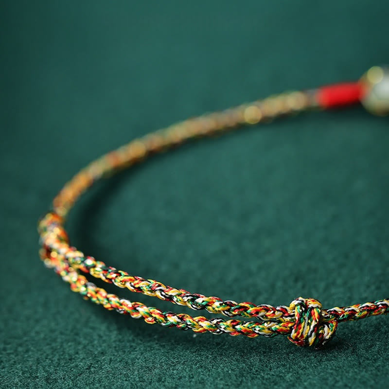 Buddha Stones Handmade Peace Buckle Jade Prosperity Colorful Rope Bracelet - image 2