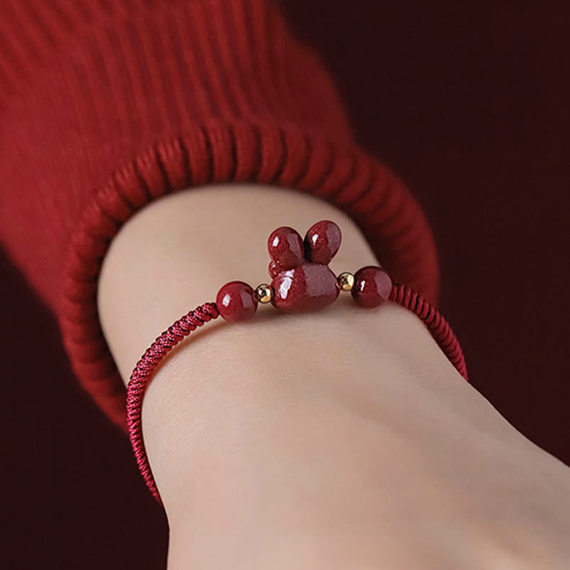 Buddha Stones Handmade Cinnabar Chinese Zodiac Rabbit Luck Red Rope Bracelet - image 3