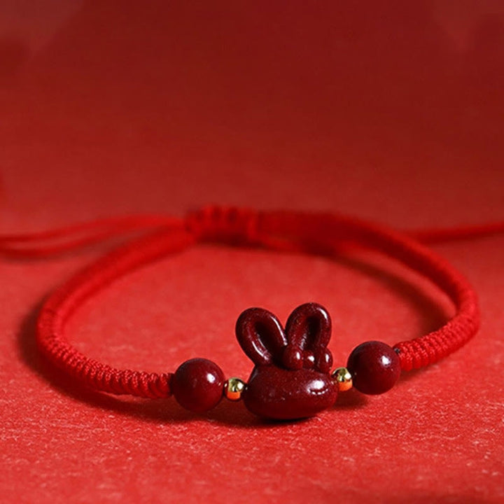 Buddha Stones Handmade Cinnabar Chinese Zodiac Rabbit Luck Red Rope Bracelet - image 10