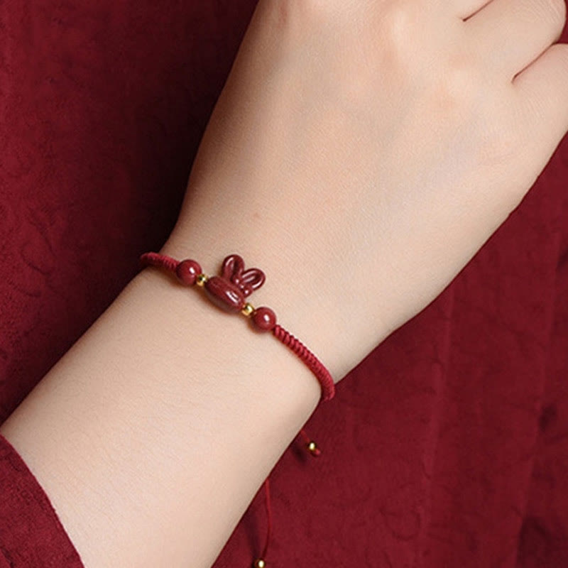 Buddha Stones Handmade Cinnabar Chinese Zodiac Rabbit Luck Red Rope Bracelet - image 4