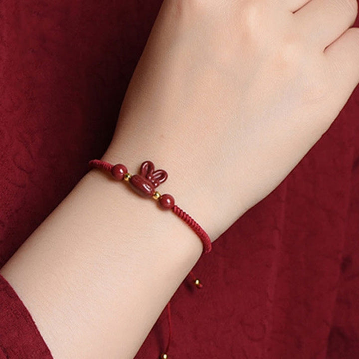 Buddha Stones Handmade Cinnabar Chinese Zodiac Rabbit Luck Red Rope Bracelet - image 4