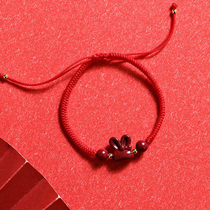 Buddha Stones Handmade Cinnabar Chinese Zodiac Rabbit Luck Red Rope Bracelet - Red(Wrist Circumference 14-17cm) - image 9