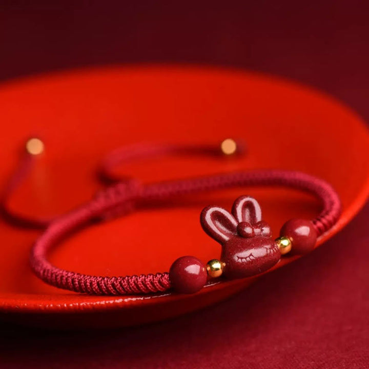 Buddha Stones Handmade Cinnabar Chinese Zodiac Rabbit Luck Red Rope Bracelet - image 1