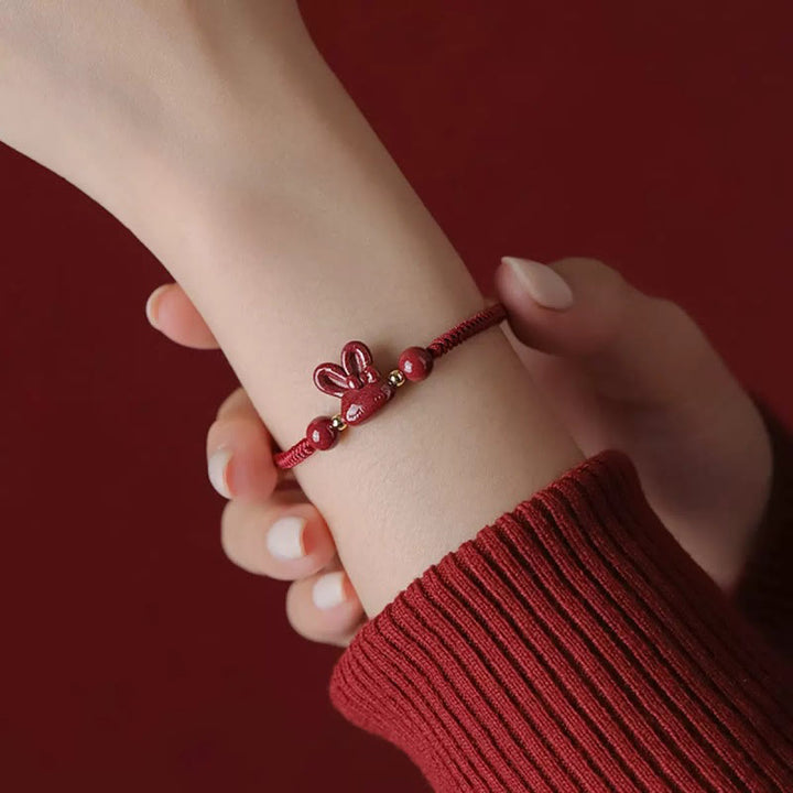 Buddha Stones Handmade Cinnabar Chinese Zodiac Rabbit Luck Red Rope Bracelet - image 2