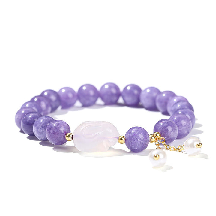 Buddha Stones Natural Purple Chalcedony Rabbit Healing Bead Bracelet - image 9