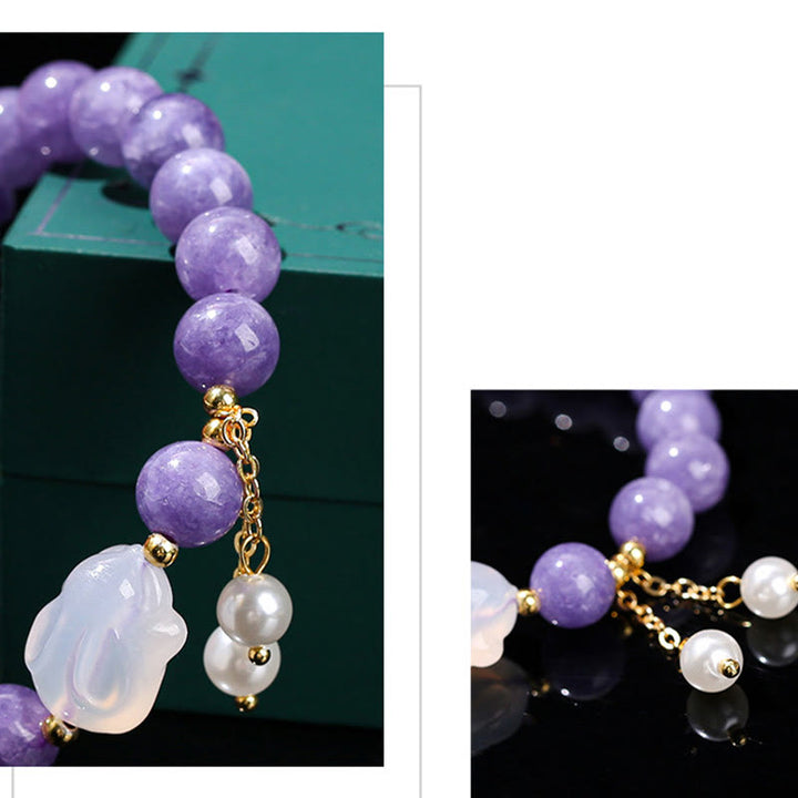 Buddha Stones Natural Purple Chalcedony Rabbit Healing Bead Bracelet - image 11