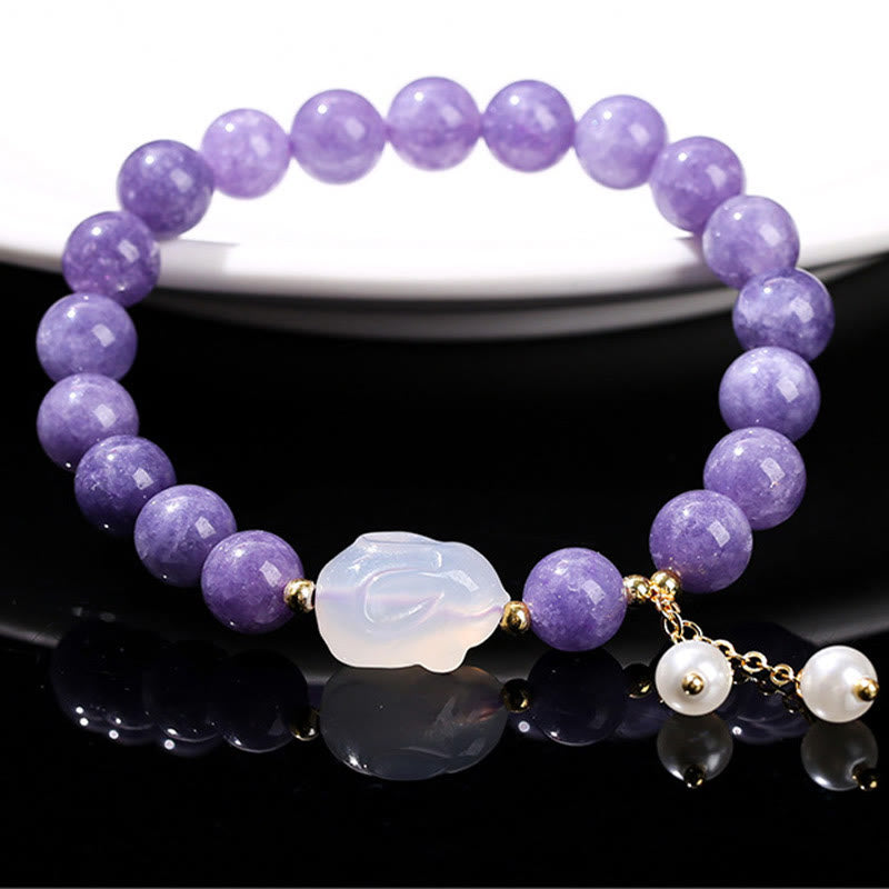 Buddha Stones Natural Purple Chalcedony Rabbit Healing Bead Bracelet - image 1