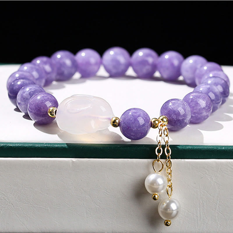 Buddha Stones Natural Purple Chalcedony Rabbit Healing Bead Bracelet - image 7