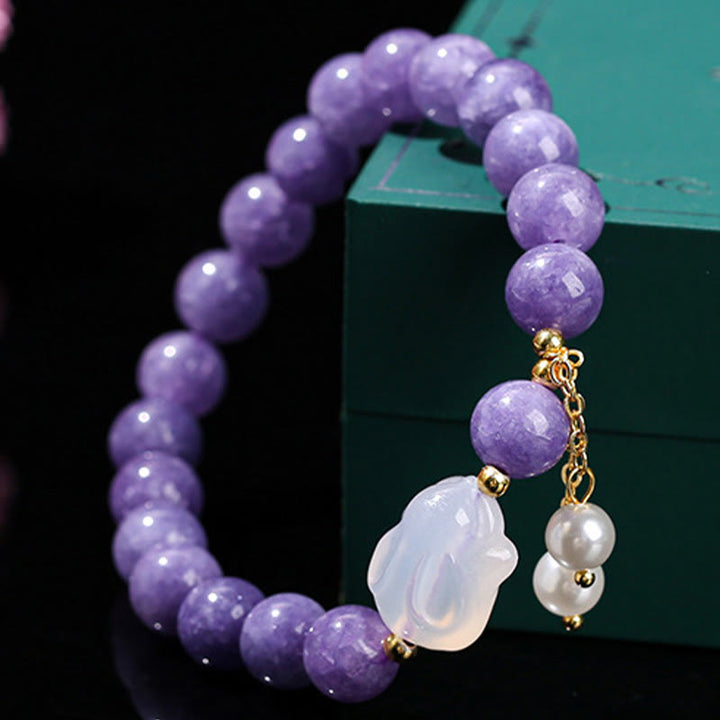 Buddha Stones Natural Purple Chalcedony Rabbit Healing Bead Bracelet - image 2