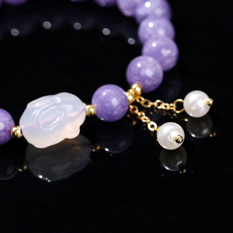 Buddha Stones Natural Purple Chalcedony Rabbit Healing Bead Bracelet - image 10