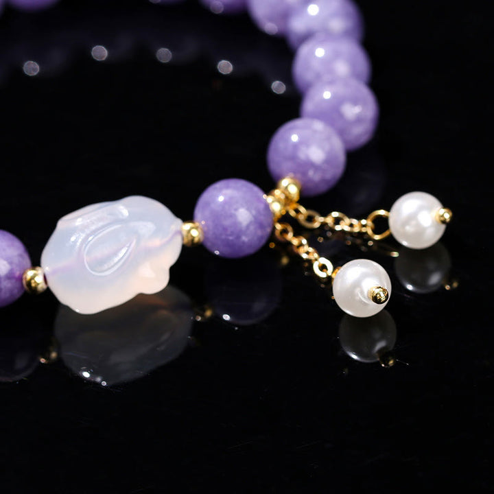 Buddha Stones Natural Purple Chalcedony Rabbit Healing Bead Bracelet - image 10