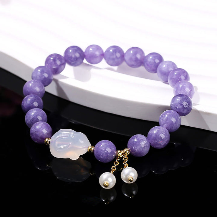 Buddha Stones Natural Purple Chalcedony Rabbit Healing Bead Bracelet - image 8