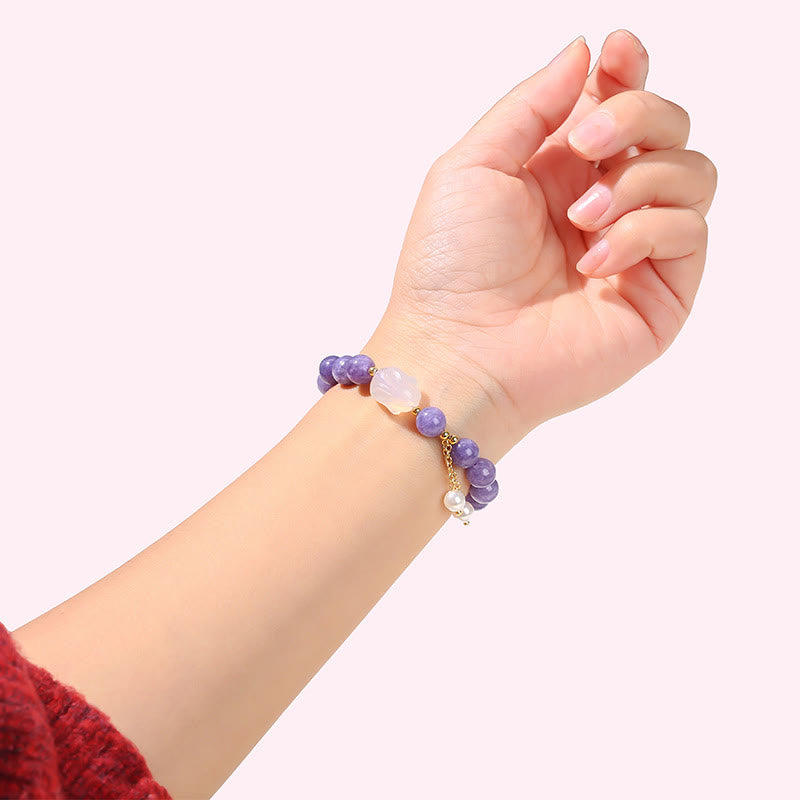 Buddha Stones Natural Purple Chalcedony Rabbit Healing Bead Bracelet - image 6