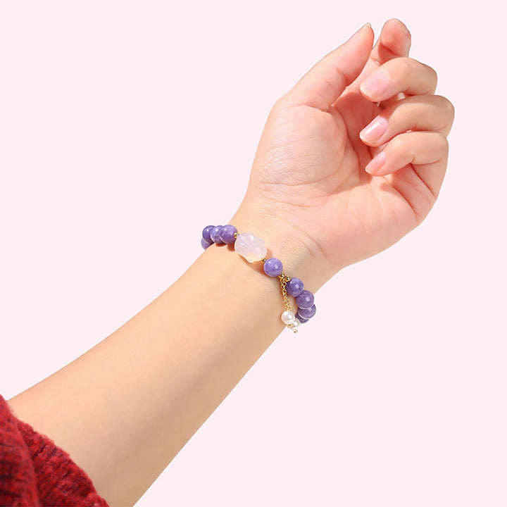 Buddha Stones Natural Purple Chalcedony Rabbit Healing Bead Bracelet - image 6