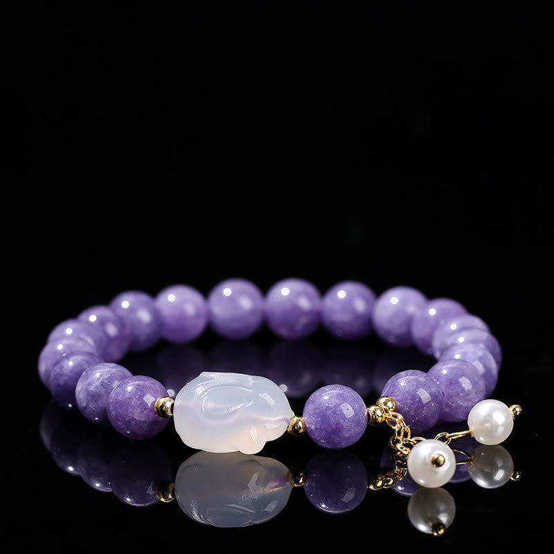Buddha Stones Natural Purple Chalcedony Rabbit Healing Bead Bracelet - Purple Chalcedony(Wrist Circumference: 14-16cm) - image 0