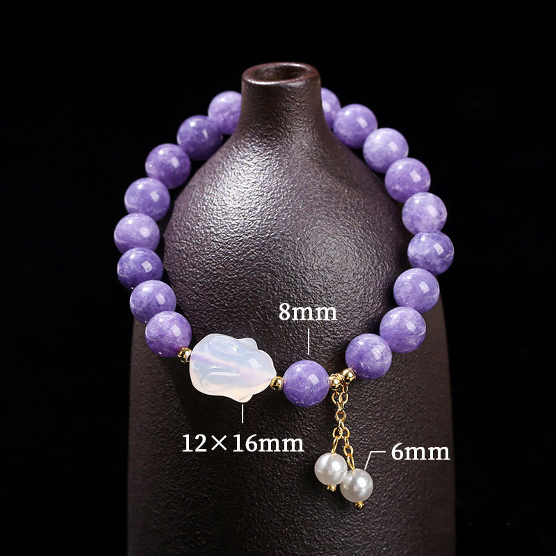 Buddha Stones Natural Purple Chalcedony Rabbit Healing Bead Bracelet - image 4