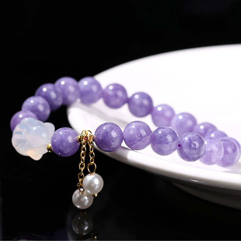 Buddha Stones Natural Purple Chalcedony Rabbit Healing Bead Bracelet - image 3