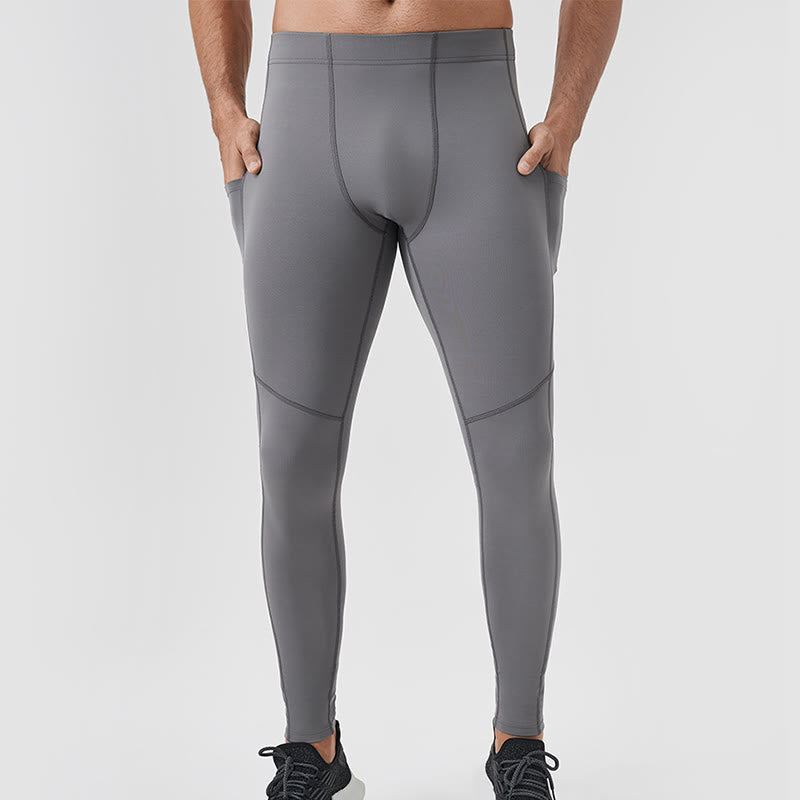 Buddha Stones Solid Color High Waist Elastic Breathable Sports Men's Leggings Pants With Back Zipper Pocket - image 1