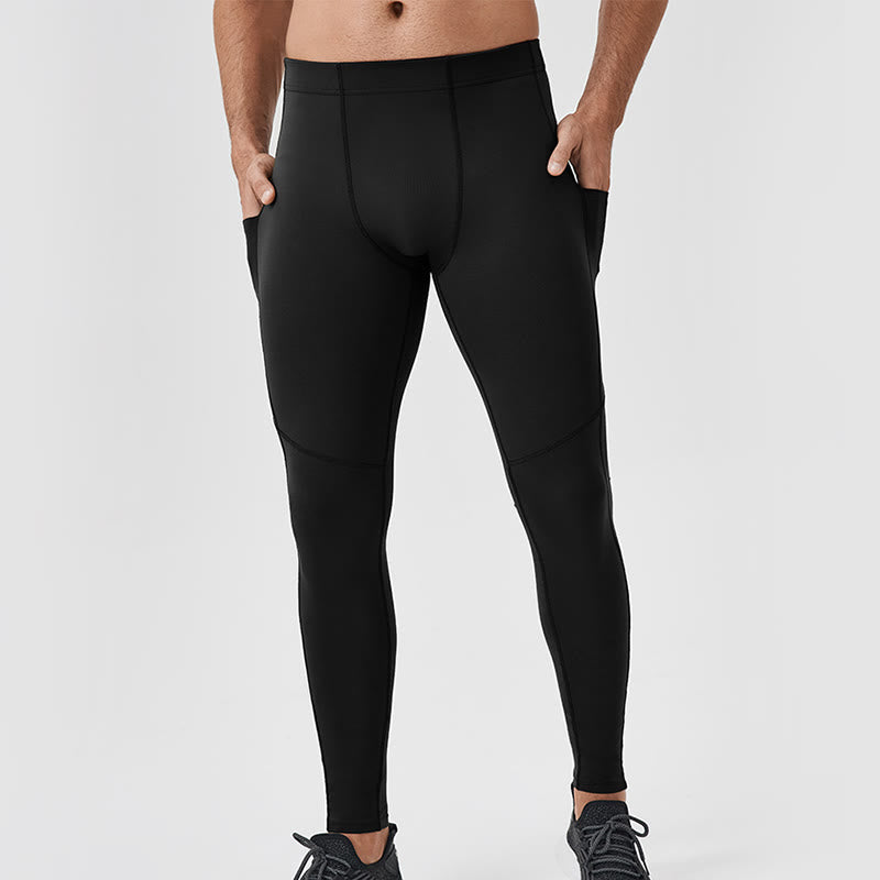 Buddha Stones Solid Color High Waist Elastic Breathable Sports Men's Leggings Pants With Back Zipper Pocket - Black - US/UK/AU44，EU54 (2XL) - image 17