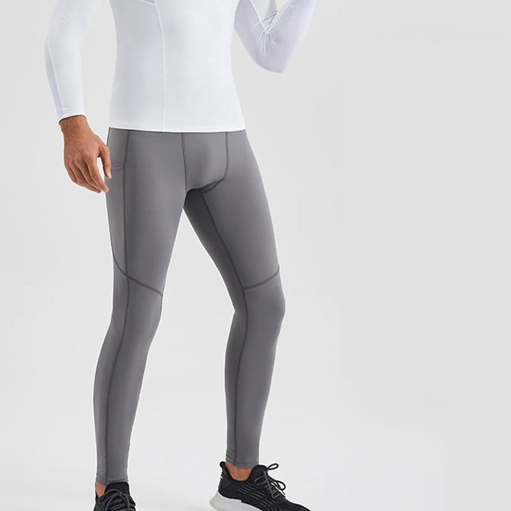 Buddha Stones Solid Color High Waist Elastic Breathable Sports Men's Leggings Pants With Back Zipper Pocket - image 15