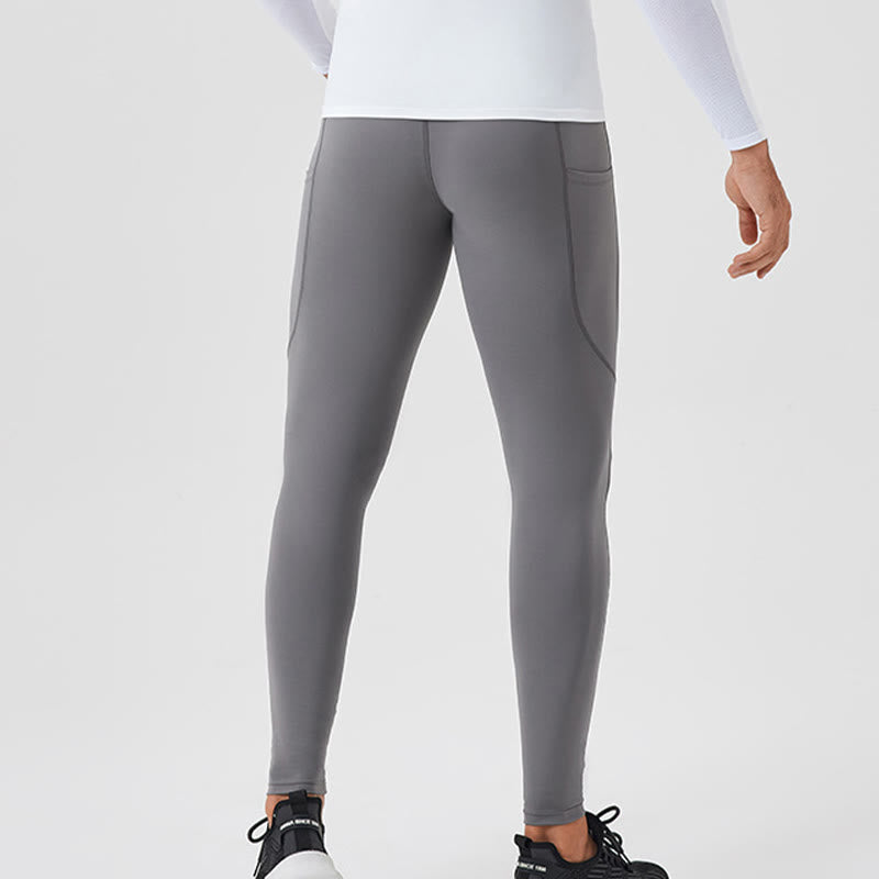 Buddha Stones Solid Color High Waist Elastic Breathable Sports Men's Leggings Pants With Back Zipper Pocket - image 7