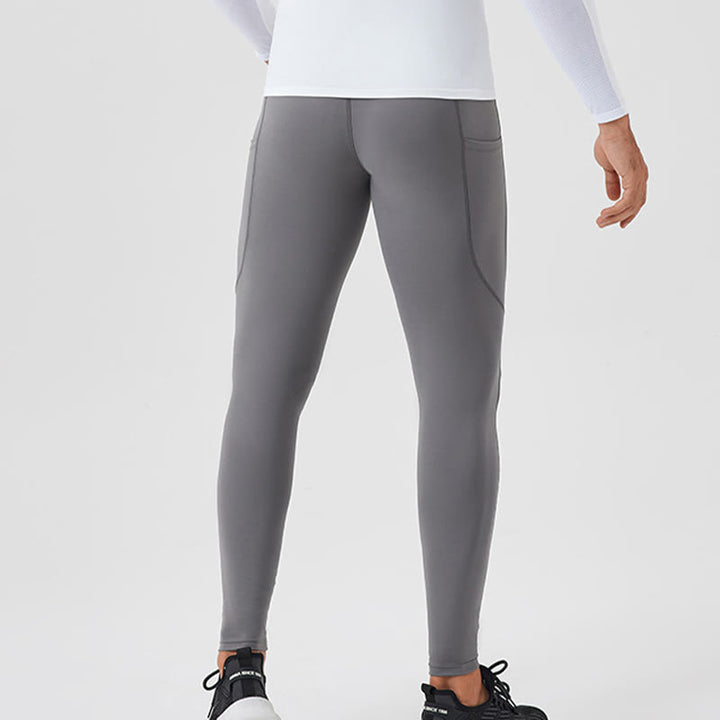 Buddha Stones Solid Color High Waist Elastic Breathable Sports Men's Leggings Pants With Back Zipper Pocket - image 7