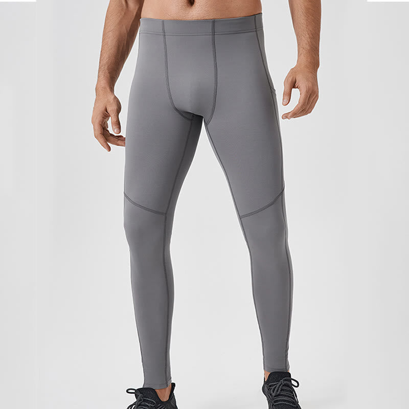 Buddha Stones Solid Color High Waist Elastic Breathable Sports Men's Leggings Pants With Back Zipper Pocket - image 2
