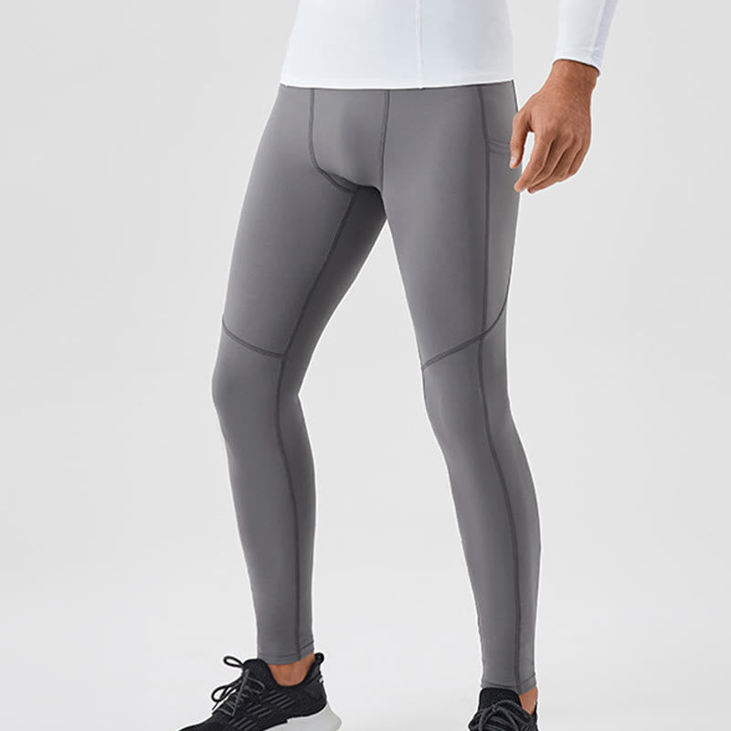 Buddha Stones Solid Color High Waist Elastic Breathable Sports Men's Leggings Pants With Back Zipper Pocket - image 8