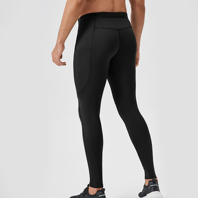 Buddha Stones Solid Color High Waist Elastic Breathable Sports Men's Leggings Pants With Back Zipper Pocket - image 19