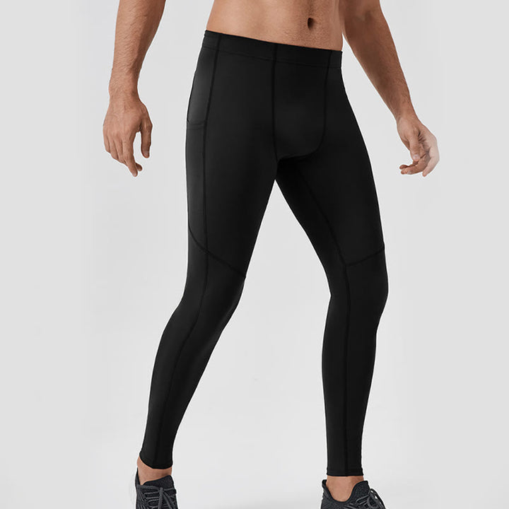 Buddha Stones Solid Color High Waist Elastic Breathable Sports Men's Leggings Pants With Back Zipper Pocket - image 18
