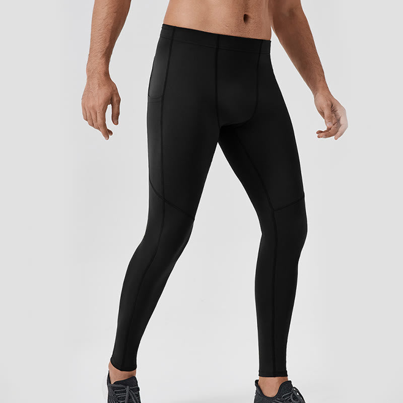 Buddha Stones Solid Color High Waist Elastic Breathable Sports Men's Leggings Pants With Back Zipper Pocket - image 18