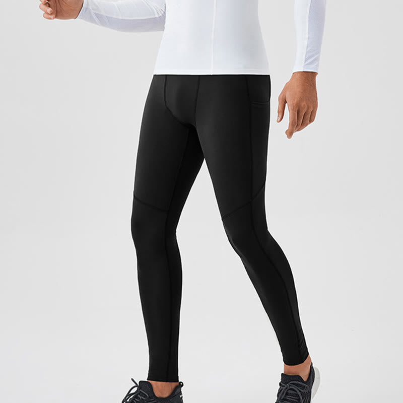 Buddha Stones Solid Color High Waist Elastic Breathable Sports Men's Leggings Pants With Back Zipper Pocket - image 20