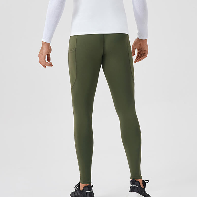 Buddha Stones Solid Color High Waist Elastic Breathable Sports Men's Leggings Pants With Back Zipper Pocket - image 31