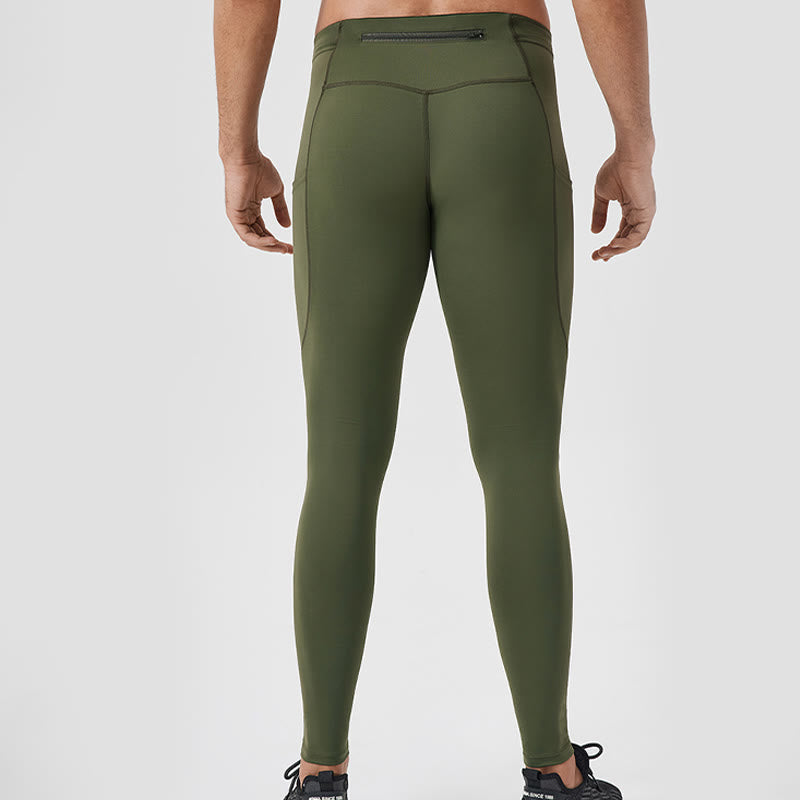 Buddha Stones Solid Color High Waist Elastic Breathable Sports Men's Leggings Pants With Back Zipper Pocket - image 28