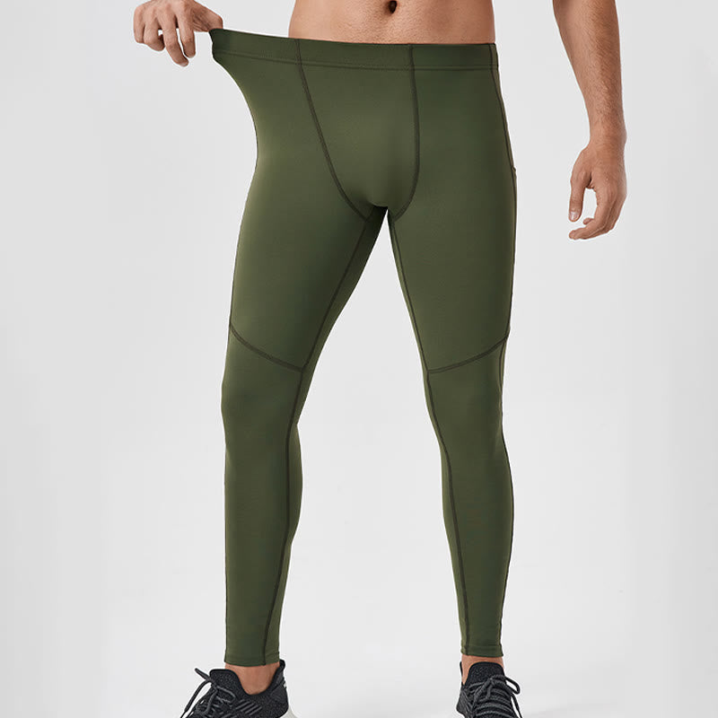 Buddha Stones Solid Color High Waist Elastic Breathable Sports Men's Leggings Pants With Back Zipper Pocket - image 29